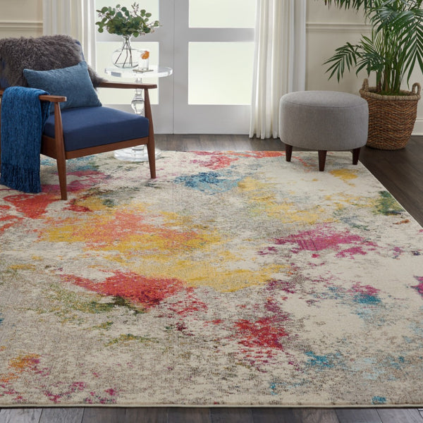 HomeRoots 9' Ivory Abstract Power Loom Area Rug - Modern Elegance for Living Spaces, Durable & Easy Care Design 9' X 12' 551454