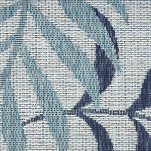 HomeRoots 9' X 12' Coastal Palm Leaf Area Rug – Ivory & Sky Blue, Durable Indoor/Outdoor, Easy Care, Stylish Decor 551457