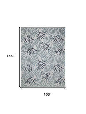 HomeRoots 9' X 12' Coastal Palm Leaf Area Rug – Ivory & Sky Blue, Durable Indoor/Outdoor, Easy Care, Stylish Decor 551457