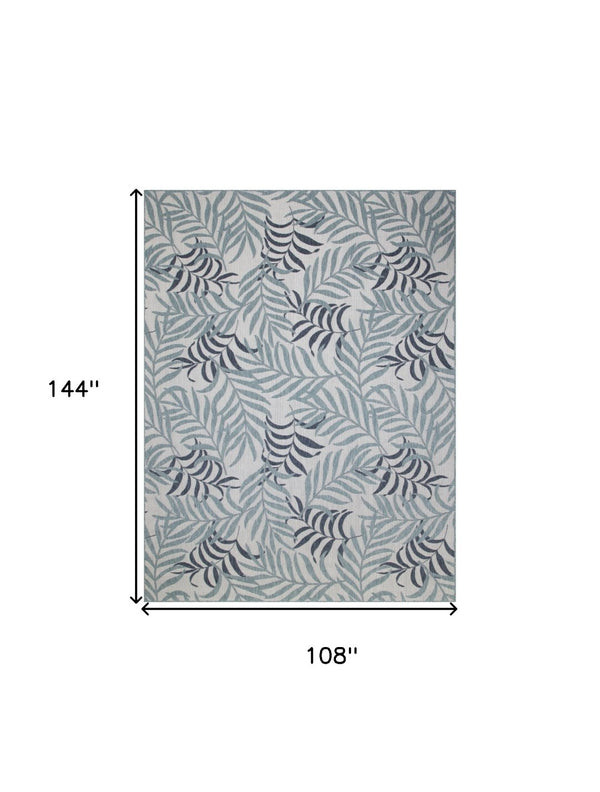 HomeRoots 9' X 12' Coastal Palm Leaf Area Rug – Ivory & Sky Blue, Durable Indoor/Outdoor, Easy Care, Stylish Decor 551457