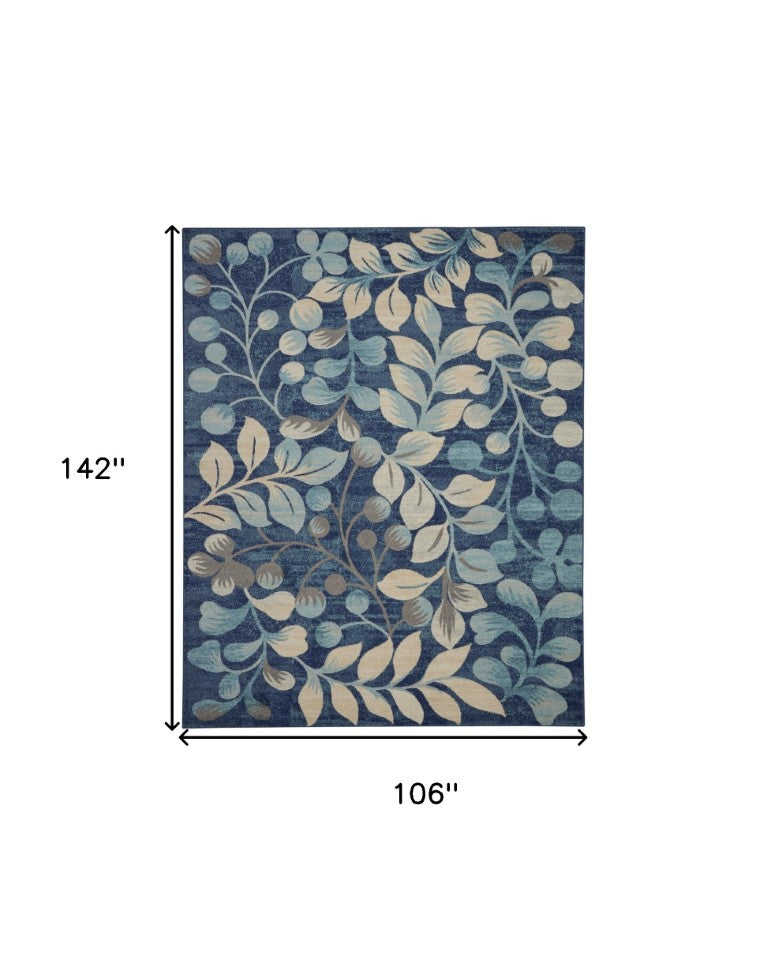 HomeRoots 9x12 Floral Indoor Rug Blue Ivory Polypropylene Woven Traditional Living Room 551458