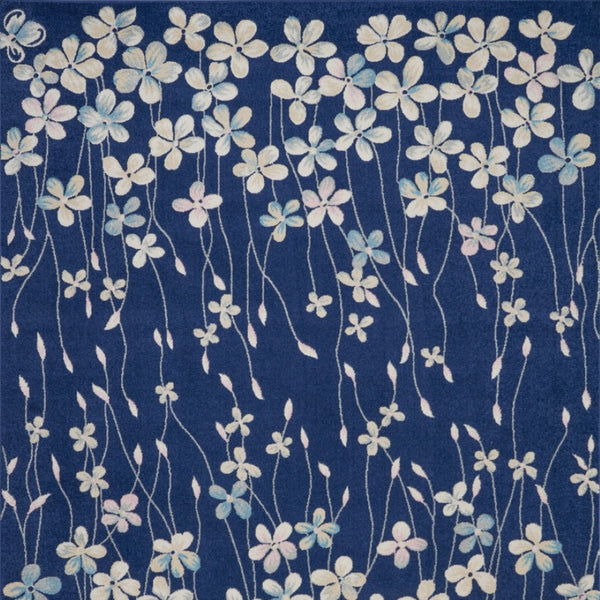 Homeroots 6' Navy Blue And Ivory Floral Area Rug - Durable, Stain Resistant, Ideal For Kids And Pets, 72x108" 9' X 12' Polypropylene 551460