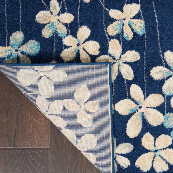 HomeRoots 6' Navy Blue and Ivory Floral Area Rug - Timeless Elegance for Living Rooms, Dining Areas, and More 9' X 12' 551460
