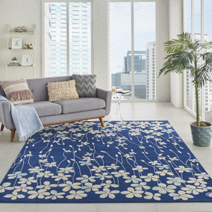 Homeroots 6' Navy Blue And Ivory Floral Area Rug - Durable, Stain Resistant, Ideal For Kids And Pets, 72x108" 9' X 12' Polypropylene 551460