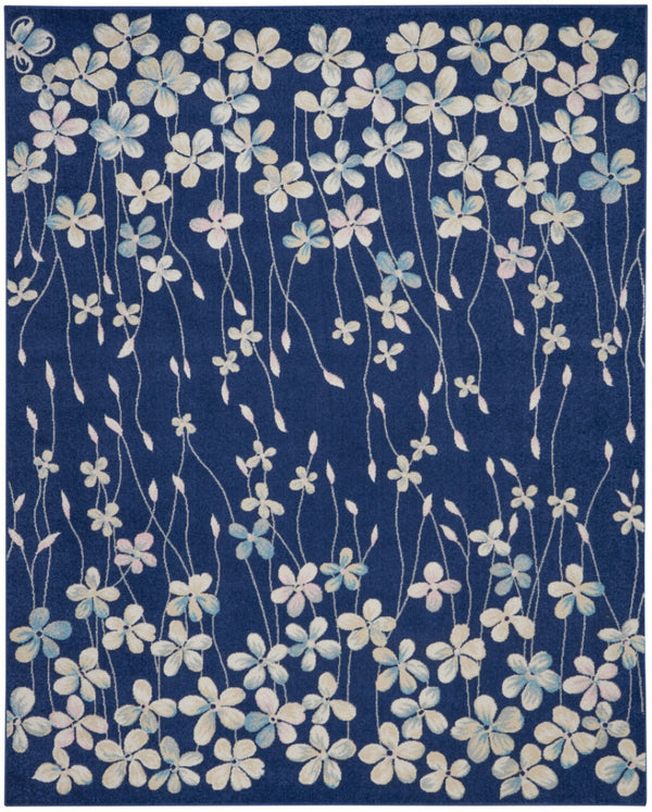 HomeRoots 6' Navy Blue and Ivory Floral Area Rug - Timeless Elegance for Living Rooms, Dining Areas, and More 9' X 12' 551460