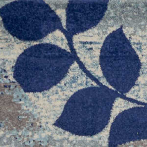 Homeroots 5' Stylish Navy Blue & Gray Botanical Leaves Area Rug – Durable, Stain Resistant & Perfect For Homes 9' X 12' Polypropylene 551461