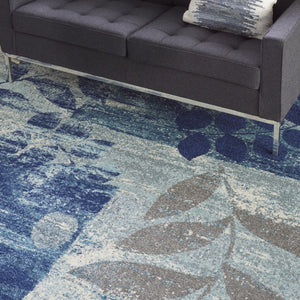 Homeroots 5' Stylish Navy Blue & Gray Botanical Leaves Area Rug – Durable, Stain Resistant & Perfect For Homes 9' X 12' Polypropylene 551461