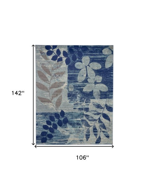 Homeroots 5' Stylish Navy Blue & Gray Botanical Leaves Area Rug – Durable, Stain Resistant & Perfect For Homes 9' X 12' Polypropylene 551461