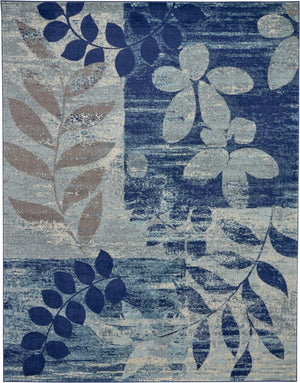 HomeRoots 5' Botanical Leaves Area Rug in Navy and Light Blue – Durable, Easy-Clean Design for Cozy Spaces 9' X 12' 551461