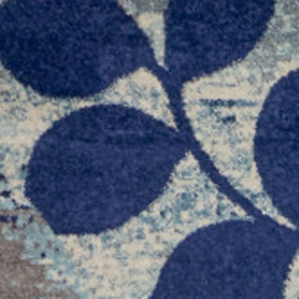 Homeroots 5' Stylish Navy Blue & Gray Botanical Leaves Area Rug – Durable, Stain Resistant & Perfect For Homes 9' X 12' Polypropylene 551461