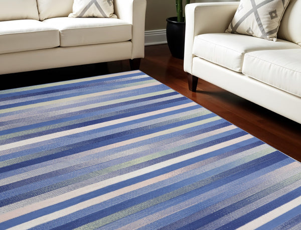 HomeRoots 8' Abstract Distressed Area Rug in Ivory, Tan, and Blue – Durable, Non-Skid, Stain-Resistant Design 8' X 12' 551462