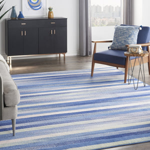 HomeRoots 8' Abstract Distressed Area Rug in Ivory, Tan, and Blue – Durable, Non-Skid, Stain-Resistant Design 8' X 12' 551462