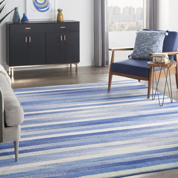 HomeRoots 8' Abstract Distressed Area Rug in Ivory, Tan, and Blue – Durable, Non-Skid, Stain-Resistant Design 8' X 12' 551462