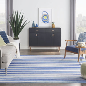 HomeRoots 8' Abstract Distressed Area Rug in Ivory, Tan, and Blue – Durable, Non-Skid, Stain-Resistant Design 8' X 12' 551462