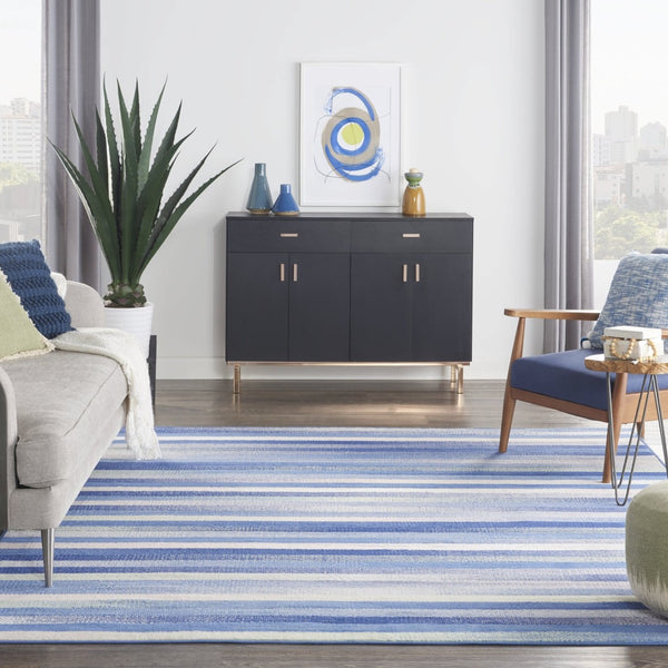 HomeRoots 8' Abstract Distressed Area Rug in Ivory, Tan, and Blue – Durable, Non-Skid, Stain-Resistant Design 8' X 12' 551462