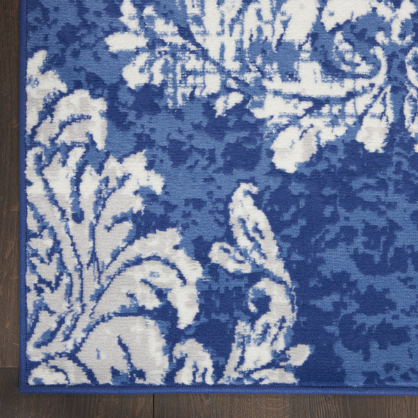 Homeroots 8' X 12' Navy Blue And Ivory Damask Distressed Non Skid Area Rug  Polypropylene 551463