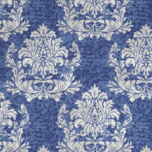 Homeroots 8' X 12' Navy Blue And Ivory Damask Distressed Non Skid Area Rug  Polypropylene 551463