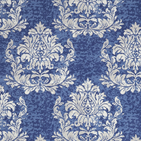 Homeroots 8' X 12' Navy Blue And Ivory Damask Distressed Non Skid Area Rug  Polypropylene 551463