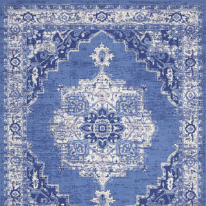 Homeroots 8' X 12' Ivory Navy Blue And Beige Floral Medallion Distressed Non Skid Area Rug  Polypropylene 551465