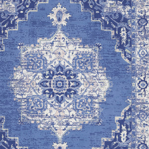 Homeroots 8' X 12' Ivory Navy Blue And Beige Floral Medallion Distressed Non Skid Area Rug  Polypropylene 551465