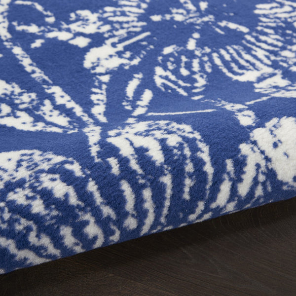 HomeRoots 7' Elegant Ivory and Navy Blue Floral Distressed Area Rug - Non-Skid, Stain-Resistant Comfort 8' X 12' 551467