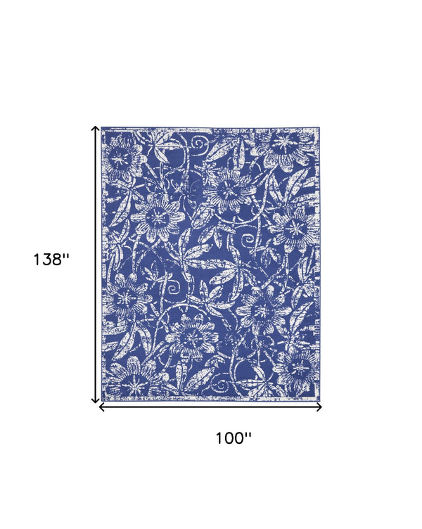 Homeroots 8' X 12' Ivory And Navy Blue Floral Distressed Non Skid Area Rug  Polypropylene 551467