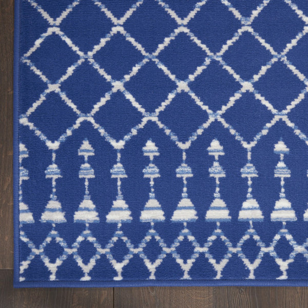 HomeRoots 8' Moroccan Distressed Area Rug in Navy Blue and Ivory – Durable, Stain Resistant, Non-Skid Design 8' X 12' 551468