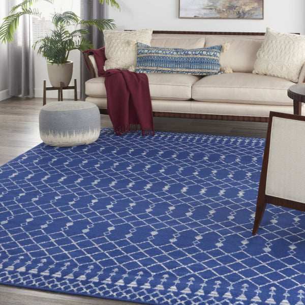 HomeRoots 8' Moroccan Distressed Area Rug in Navy Blue and Ivory – Durable, Stain Resistant, Non-Skid Design 8' X 12' 551468