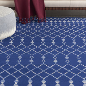 HomeRoots 8' Moroccan Distressed Area Rug in Navy Blue and Ivory – Durable, Stain Resistant, Non-Skid Design 8' X 12' 551468