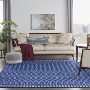 HomeRoots 8' Moroccan Distressed Area Rug in Navy Blue and Ivory – Durable, Stain Resistant, Non-Skid Design 8' X 12' 551468