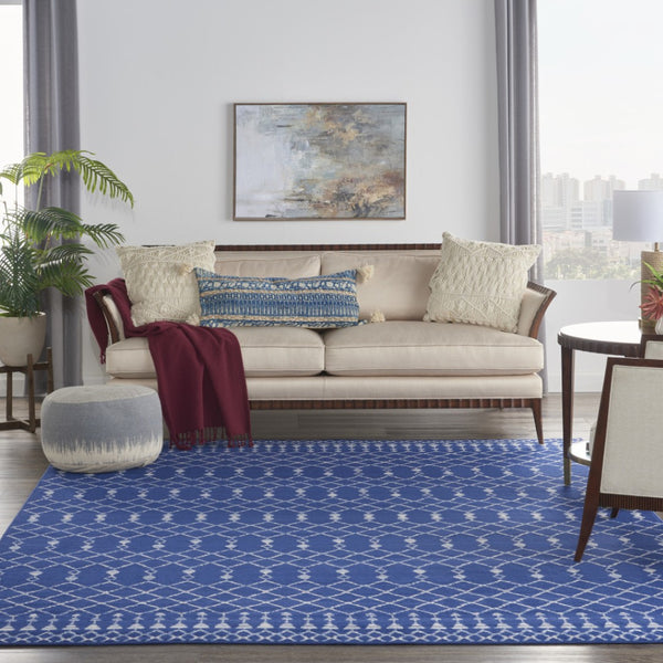 HomeRoots 8' Moroccan Distressed Area Rug in Navy Blue and Ivory – Durable, Stain Resistant, Non-Skid Design 8' X 12' 551468