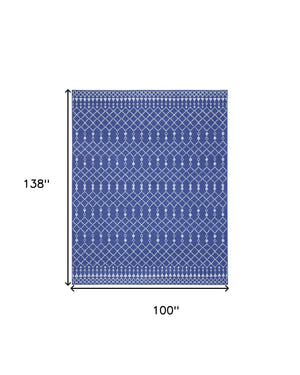 Homeroots 8' X 12' Navy Blue And Ivory Moroccan Distressed Non Skid Area Rug  Polypropylene 551468