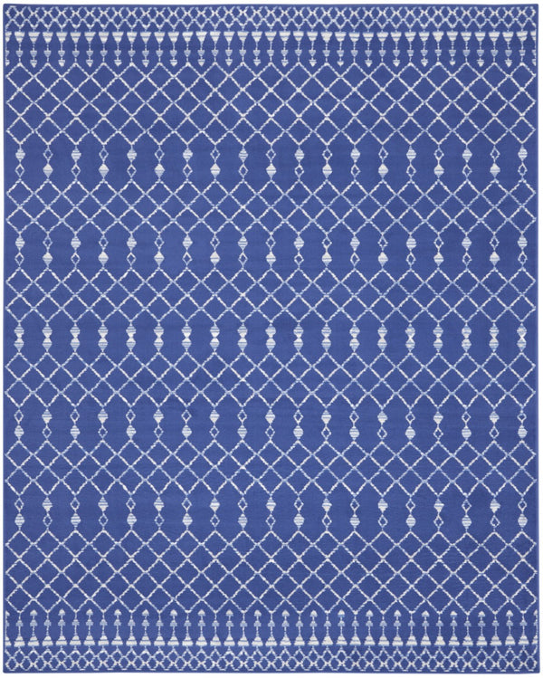 HomeRoots 8' Moroccan Distressed Area Rug in Navy Blue and Ivory – Durable, Stain Resistant, Non-Skid Design 8' X 12' 551468