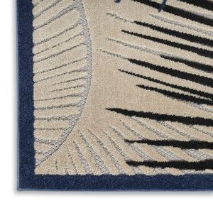 HomeRoots 10' Navy Blue Palm Leaf Area Rug - Stylish Indoor/Outdoor Design, Durable, Easy-Care & Stain-Resistant 551470