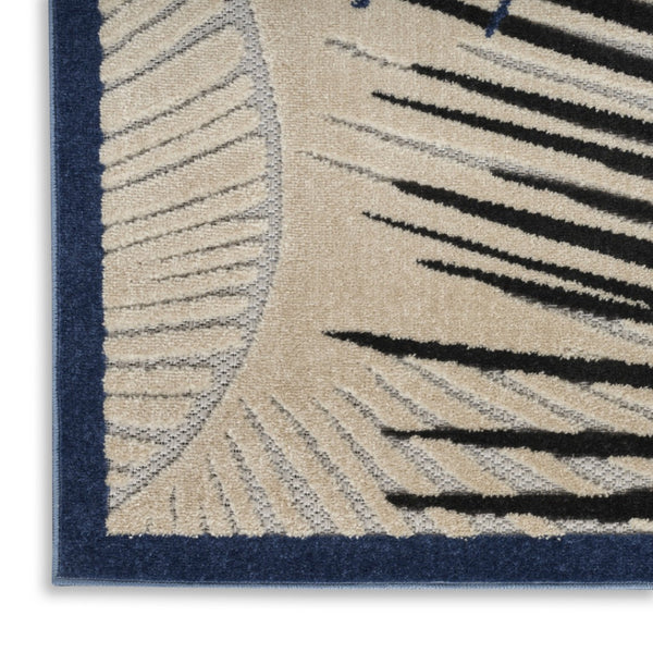 HomeRoots 10' Navy Blue Palm Leaf Area Rug - Stylish Indoor/Outdoor Design, Durable, Easy-Care & Stain-Resistant 551470