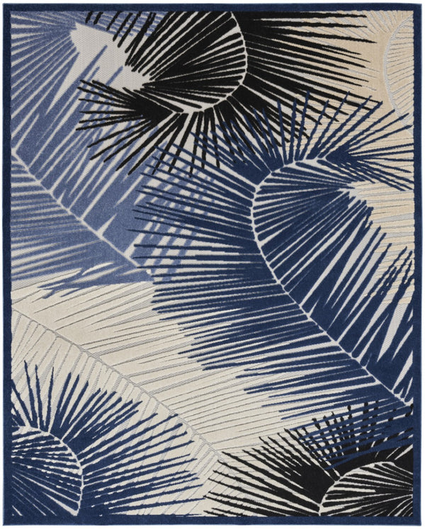 HomeRoots 10' Navy Blue Palm Leaf Area Rug - Stylish Indoor/Outdoor Design, Durable, Easy-Care & Stain-Resistant 551470