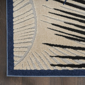 HomeRoots 10' Navy Blue Palm Leaf Area Rug - Stylish Indoor/Outdoor Design, Durable, Easy-Care & Stain-Resistant 551470