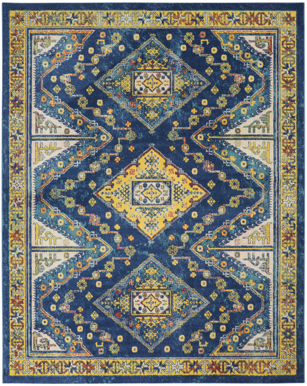 Homeroots 9' X 12' Blue And Yellow Geometric Power Loom Area Rug  Polypropylene 551471