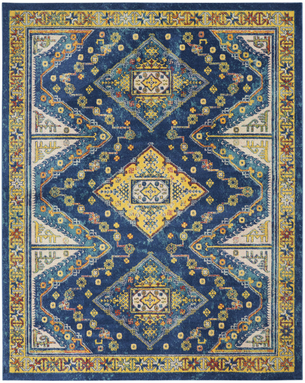Homeroots 9' X 12' Blue And Yellow Geometric Power Loom Area Rug  Polypropylene 551471