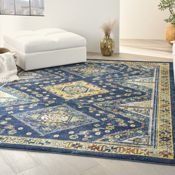 HomeRoots 8' Blue and Yellow Oriental Area Rug – Timeless Elegance, Durable Design for Living Spaces & More! 9' X 12' 551471