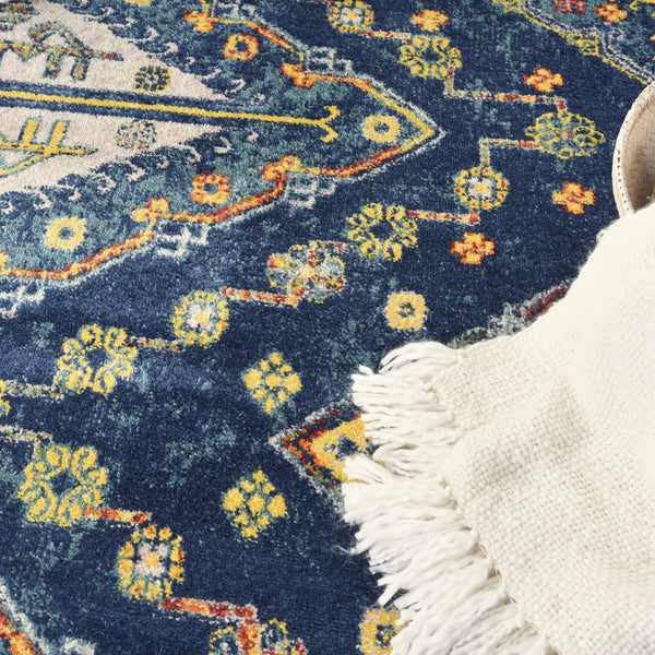 Homeroots 9' X 12' Blue And Yellow Geometric Power Loom Area Rug  Polypropylene 551471