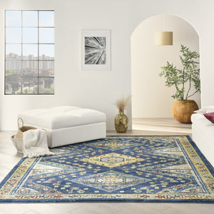 HomeRoots 8' Blue and Yellow Oriental Area Rug – Timeless Elegance, Durable Design for Living Spaces & More! 9' X 12' 551471