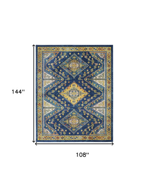 Homeroots 9' X 12' Blue And Yellow Geometric Power Loom Area Rug  Polypropylene 551471