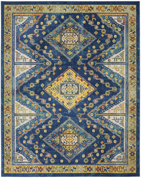 HomeRoots 8' Blue and Yellow Oriental Area Rug – Timeless Elegance, Durable Design for Living Spaces & More! 9' X 12' 551471