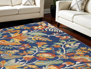 HomeRoots 9' Navy Blue Floral Power Loom Area Rug – Elegant Design for Timeless Living Room Style & Durability 9' X 12' 551473