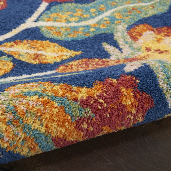 HomeRoots 9' Navy Blue Floral Power Loom Area Rug – Elegant Design for Timeless Living Room Style & Durability 9' X 12' 551473
