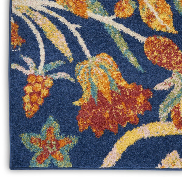 HomeRoots 9' Navy Blue Floral Power Loom Area Rug – Elegant Design for Timeless Living Room Style & Durability 9' X 12' 551473