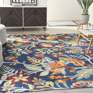 HomeRoots 9' Navy Blue Floral Power Loom Area Rug – Elegant Design for Timeless Living Room Style & Durability 9' X 12' 551473