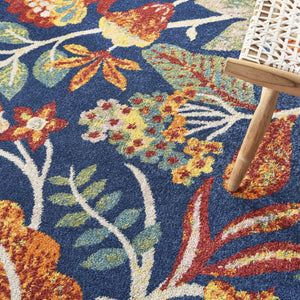 HomeRoots 9' Navy Blue Floral Power Loom Area Rug – Elegant Design for Timeless Living Room Style & Durability 9' X 12' 551473