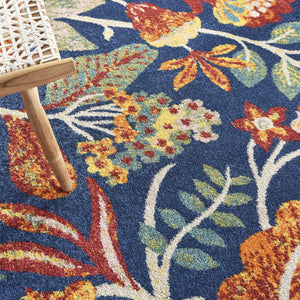 HomeRoots 9' Navy Blue Floral Power Loom Area Rug – Elegant Design for Timeless Living Room Style & Durability 9' X 12' 551473